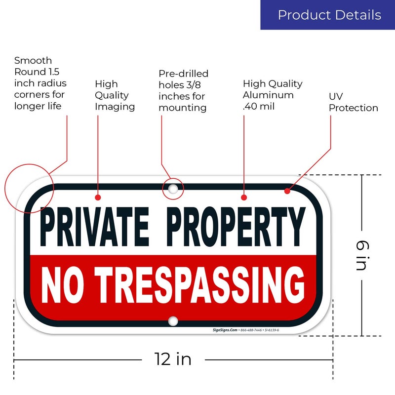 Sigo Signs No Trespassing Private Property Sign, Red Background, (4 Pack) 6x12 Inches, Rust Free .040 Aluminum, Fade Resistant, Made in USA - Image 3